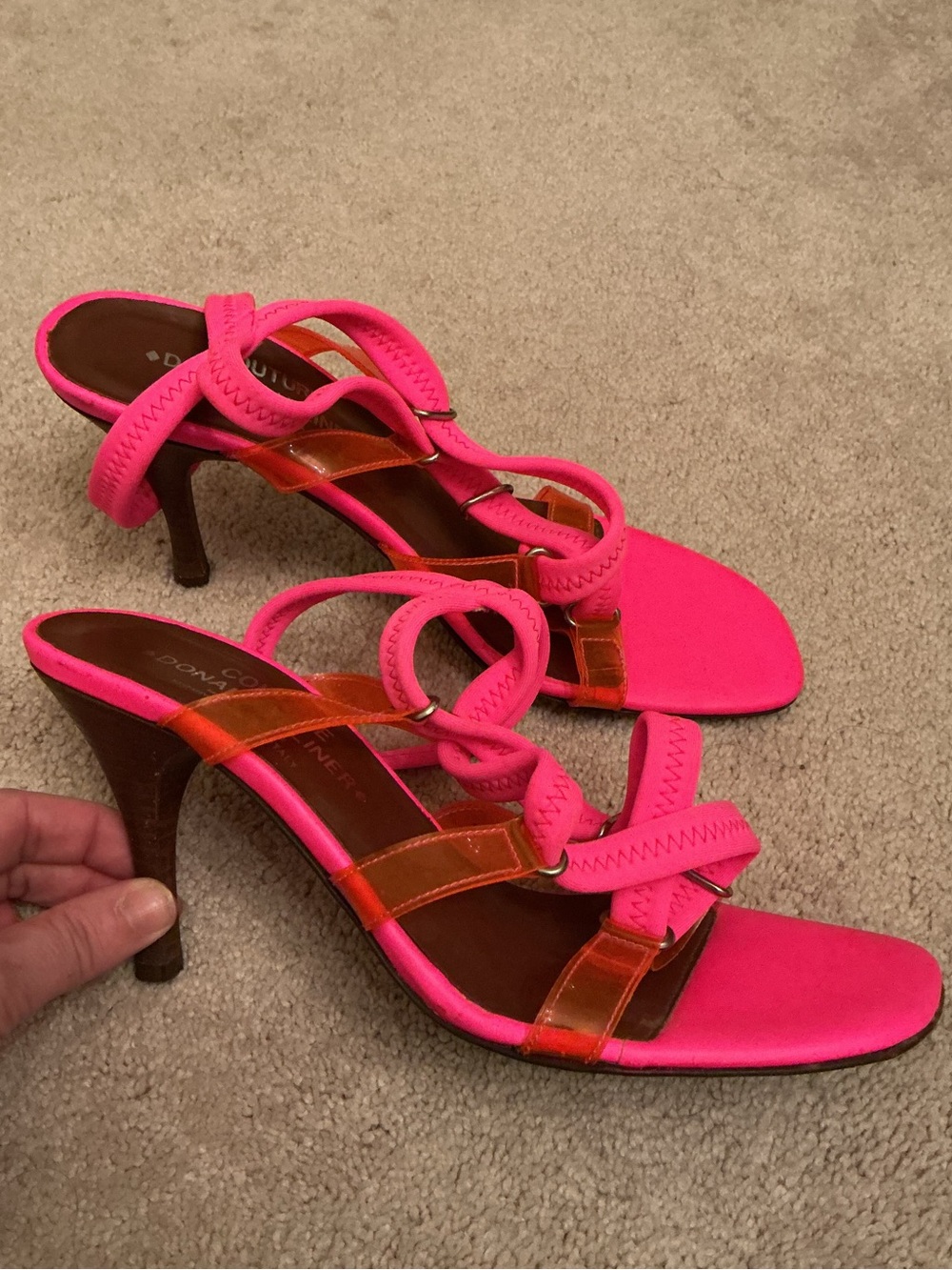 Couture Donald Pliner Neon Pink Strappy Heeled Sandals